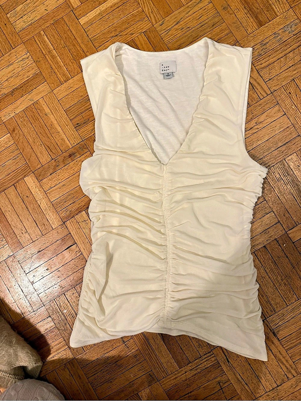a new day Women'Small Mesh Ruched Tank Top Cream Small